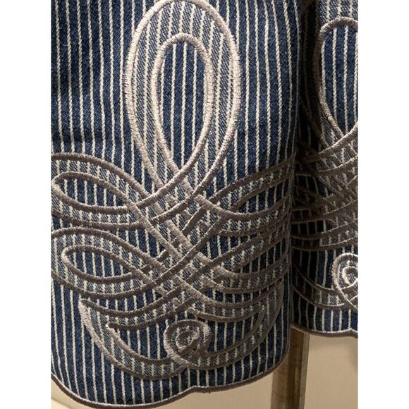 Free People INNIKA CHOO Mini Scalloped Railroad Stripe Blue Denim Skirt Size M 2 - Picture 8 of 11